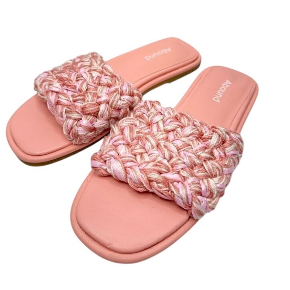Abound Aballyn-Fab Pink Braided Fabric Slide Sandals Square Toe Flat Slides 6.5M